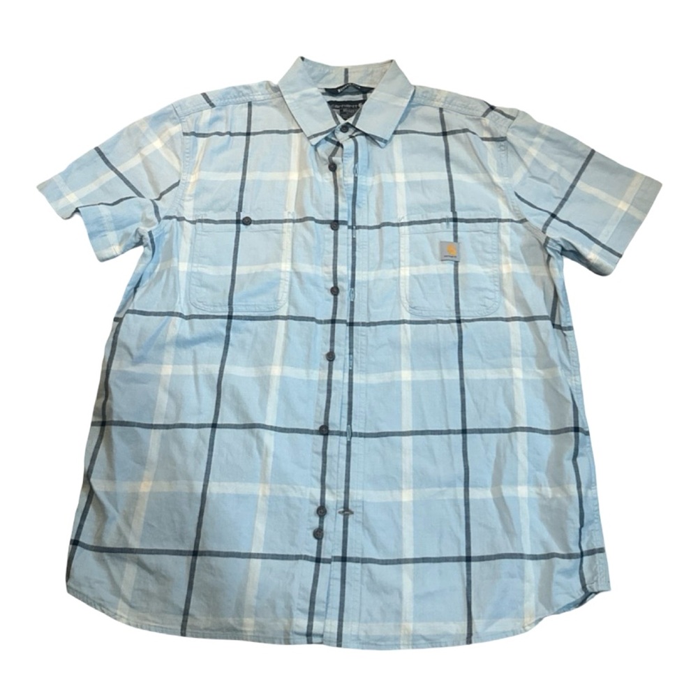 Carhartt Rugged Flax Plaid Button Shirt Men's L Blue Workwear Casual Retro 90s